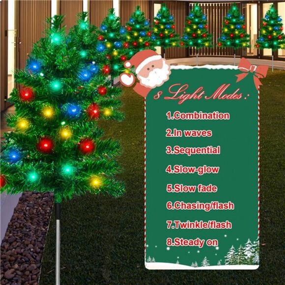 8-Pack Christmas Decor Solar Tree with 160 C6 Multi-Color 8 Lighting Modes - Picture 2 of 8